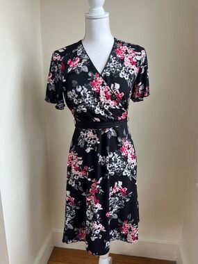 White House Black Market Black Dress with Pink & White Floral Accents